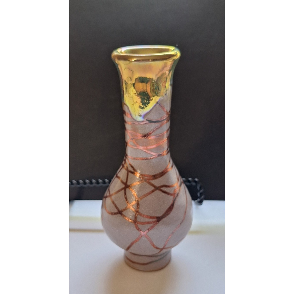 2017 Handmade Pottery Vase Purple and Gold Glaze 6 1/2" Artist Signed